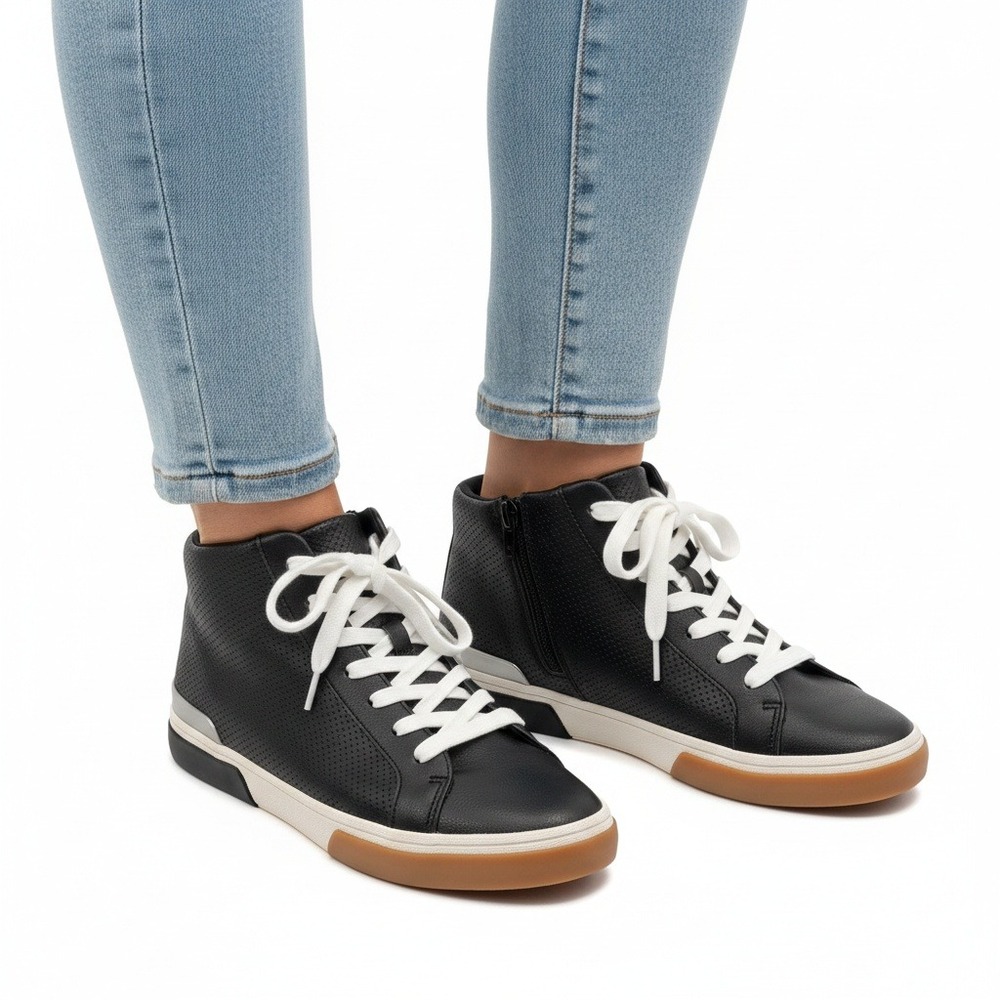 NWT A New Day Luna High Top‎ Sneakers Black Perforated Side Zip - 10